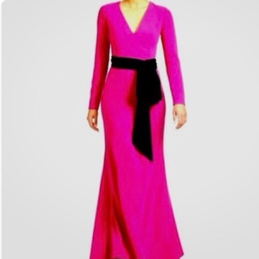 Sachin + Babi Vibrant Pink Long Sleeve Dress with Black Accent